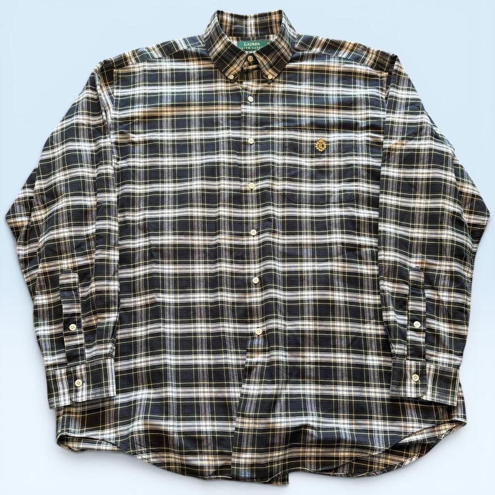 Lauren Ralph Lauren Shirt Mens Large Blue Plaid Button Down Long Sleeve Casual